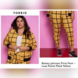 Torrid Betsy Johnson Bomber (3) & Pixie (3R) Luxe Ponte Pant Suit Yellow Plaid